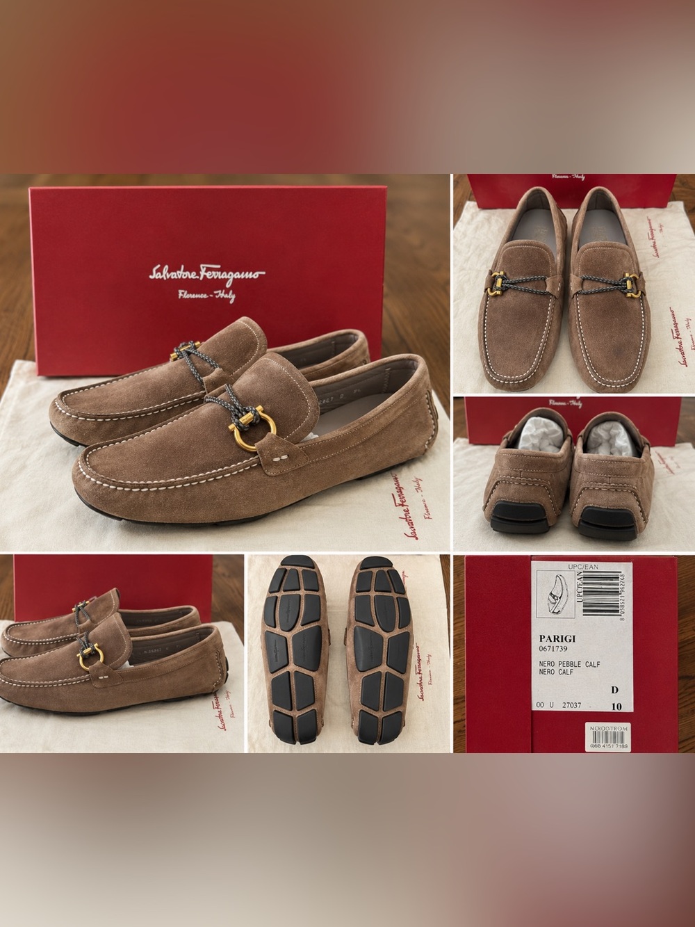 Salvatore Ferragamo Men’s Tan Nero pebbled Suede Horsebit Loafers